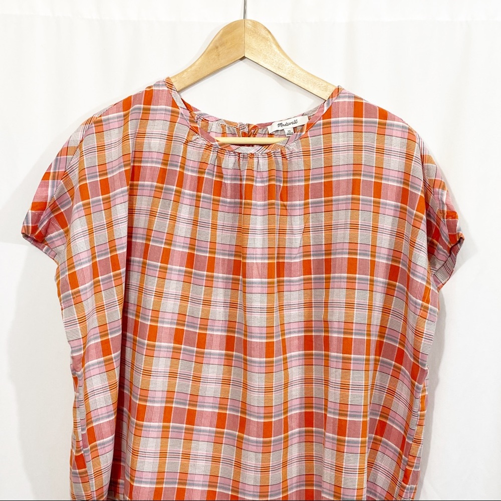 NEW Madewell Plaid Shirred Neck Boxy Top - Picture 5 of 14